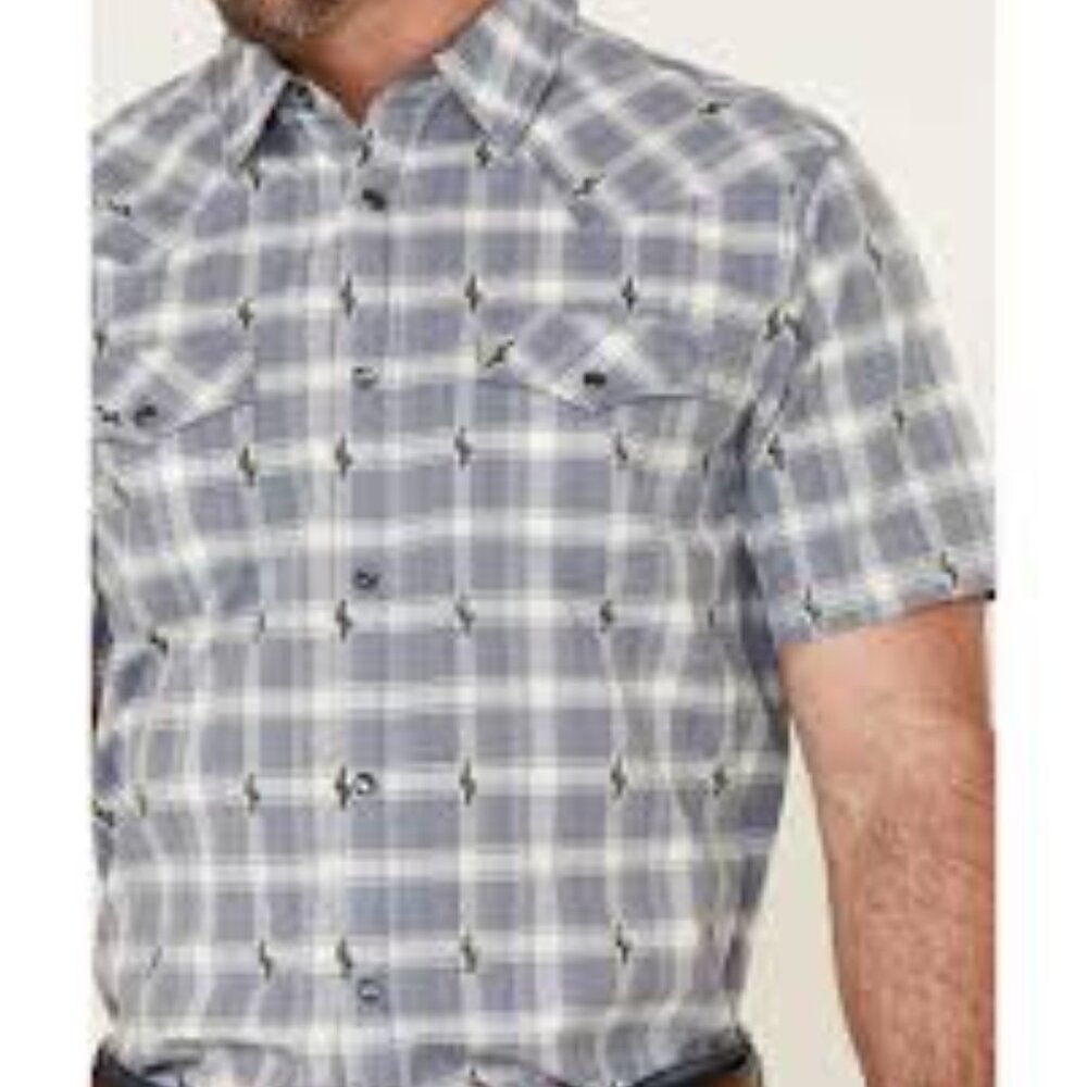 Moonshine Spirit Men's Cactus Plaid Short Sleeve Pearl Snap Western Shirt XXL